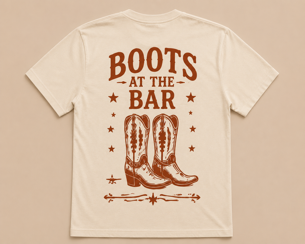 Pour Decisions Boots at the Bar Tee in cream with western graphic
