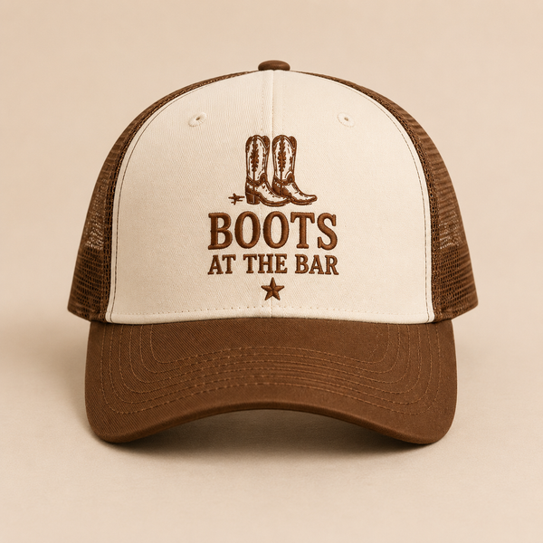Pour Decisions Boots at the Bar flat-brim snapback with western embroidery