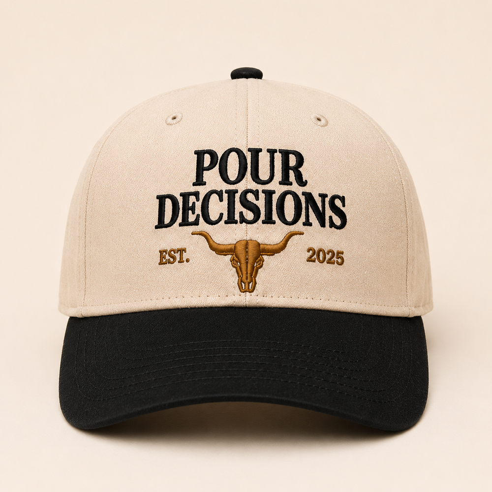 Pour Decisions Snapback cream and black with embroidered longhorn logo
