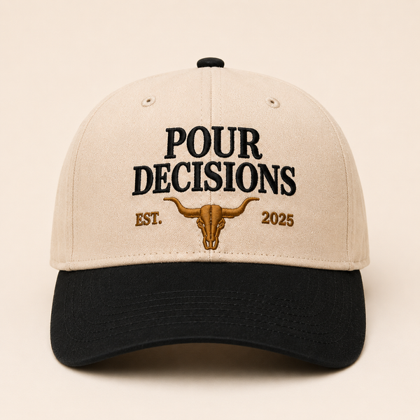 Pour Decisions Snapback cream and black with embroidered longhorn logo